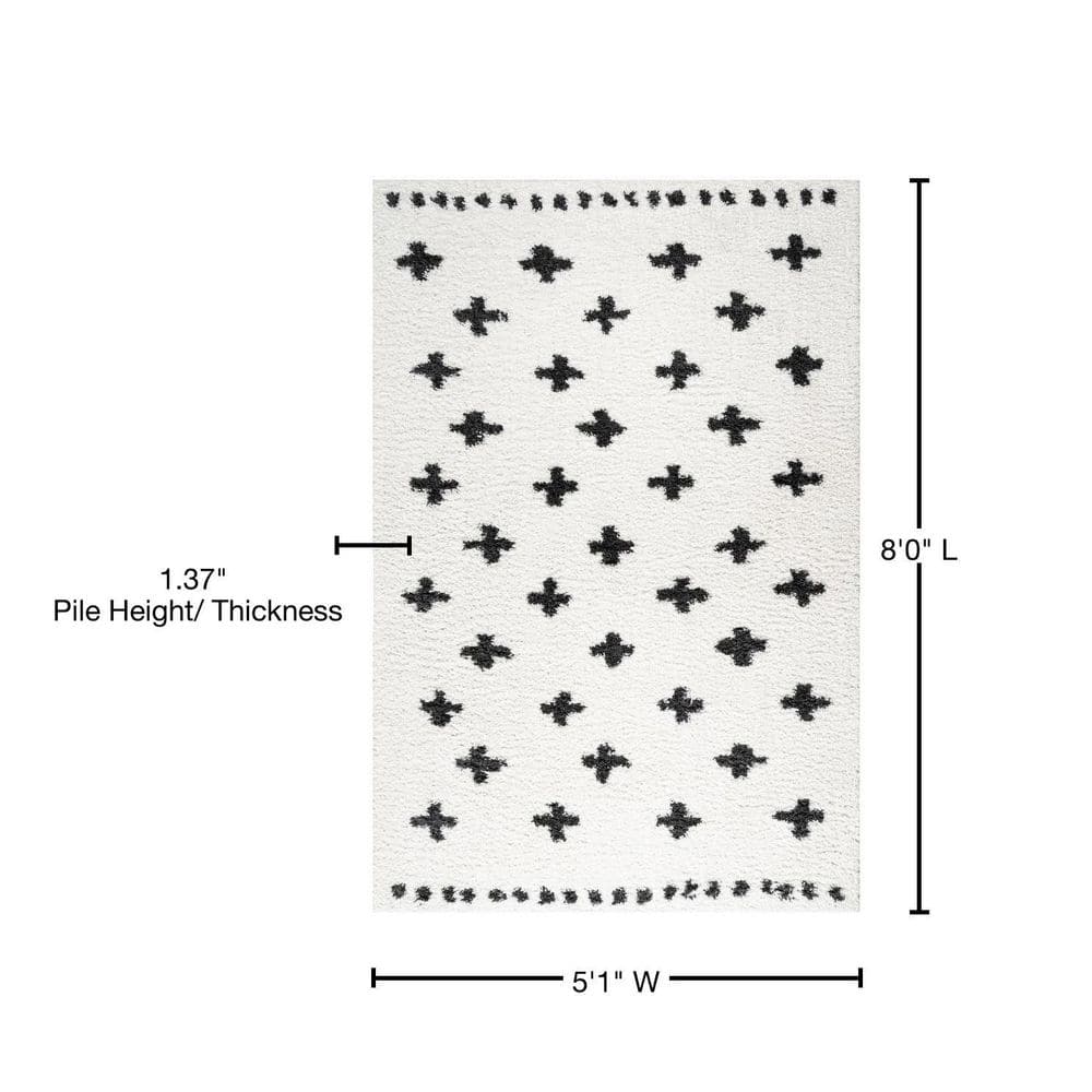 Boho Chic 5'x8' Reversible Geometric Shag Rug in White/Black