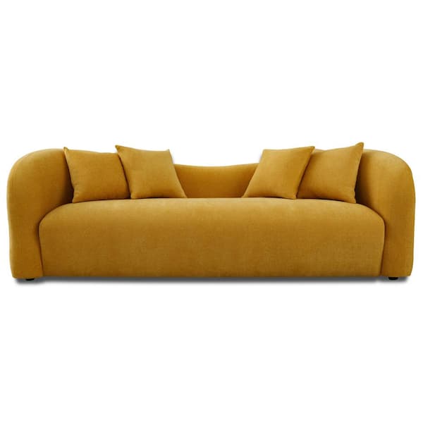 Ashcroft Furniture Co Handan 94 in. W Round Arm Boucle Fabric Mid Century Modern Luxury Curvy Couch in Dark Yellow