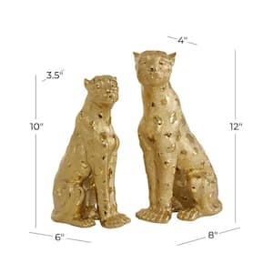Gold Resin Leopard Sculpture (Set of 2)
