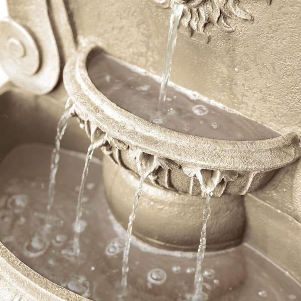 52.4 in. H Electric Resin Tiered Fountain with Submersible Pump, Lion Head Design, Sandstone