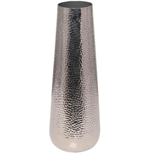 Litton Lane 25 in. Silver Tall Hammered Aluminum Metal Decorative Vase ...