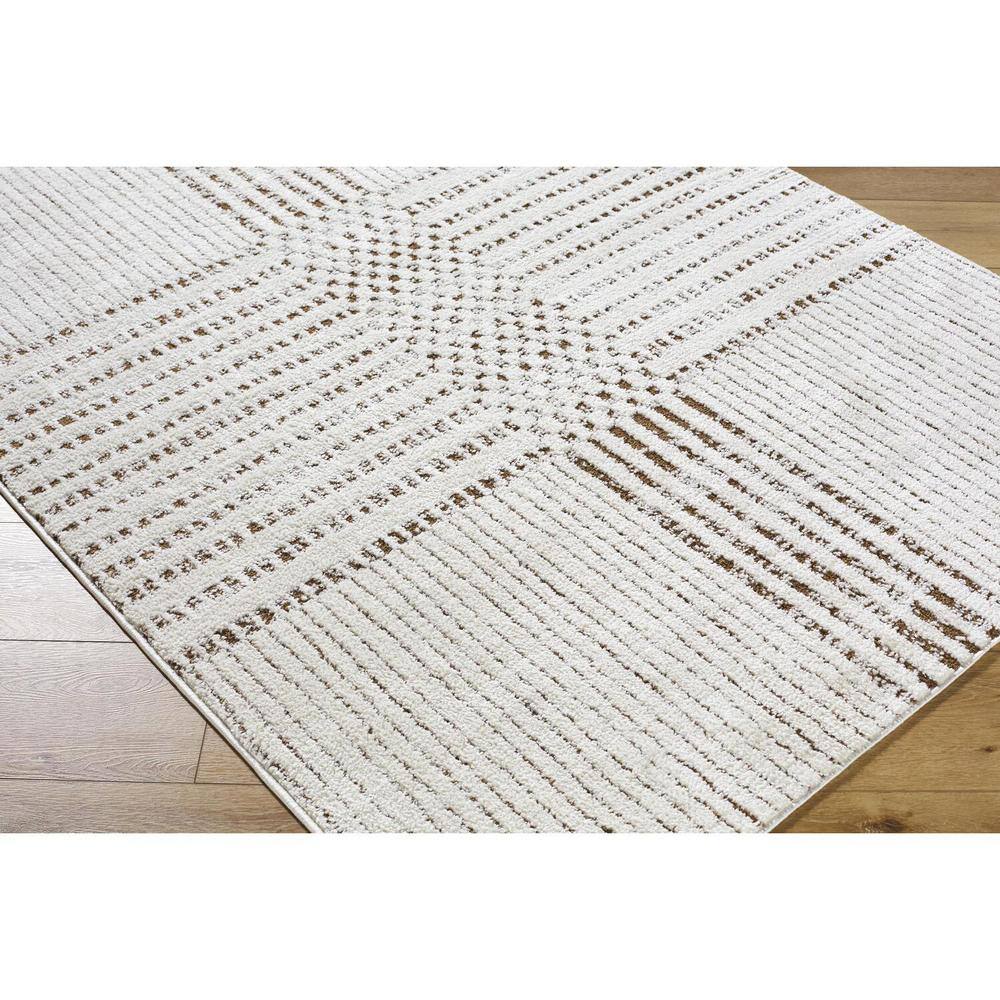 Ivory and Dark Brown Geometric Polyester Area Rug, 6'7" x 9'