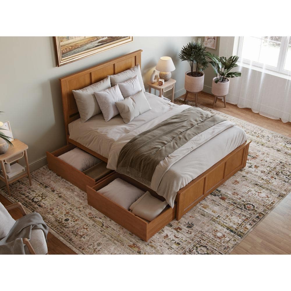 Light Toffee Queen Wood Platform Bed with Storage Drawers