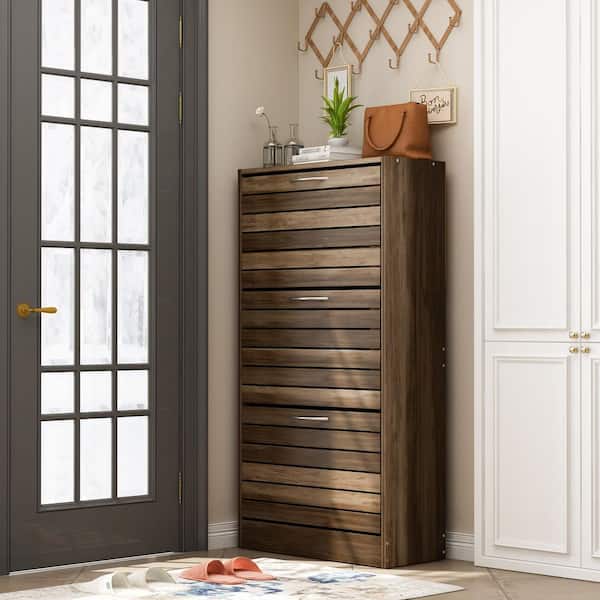 FUFU&GAGA 42.3 in. H x 22.4 in. W, Brown Wood Grain Environment-Friendly High-Quality Particle Board Shoe Storage Cabinet