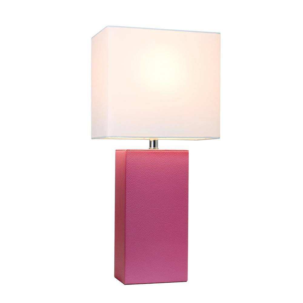 21" Hot Pink Leather Rectangular Nightstand Lamp with White Shade