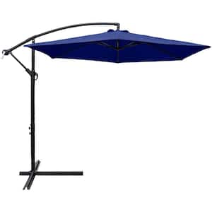 10 ft. Patio Offset Cantilever Umbrella Outdoor Market Hanging Umbrellas with Crank and Cross Base Dark Blue