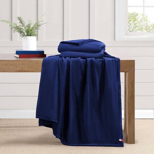 Tommy Hilfiger TH Solid Marine Blue Twin Plush Fleece Blanket 