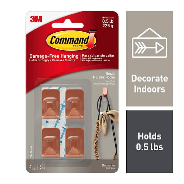 Command Self-Adhesive Small Metallic Hooks Copper Colour - 4 Hooks