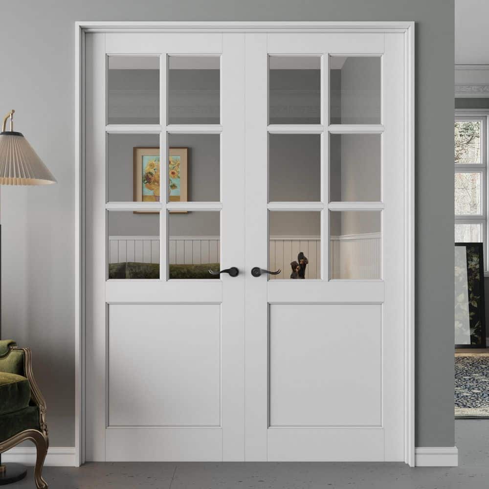 60 in. x 80 in. 6-Lite Clear Glass Universal Hand White Solid Core Wood Double Prehung French Door+ Quick Assemble Jamb price history on PriceWatchPro