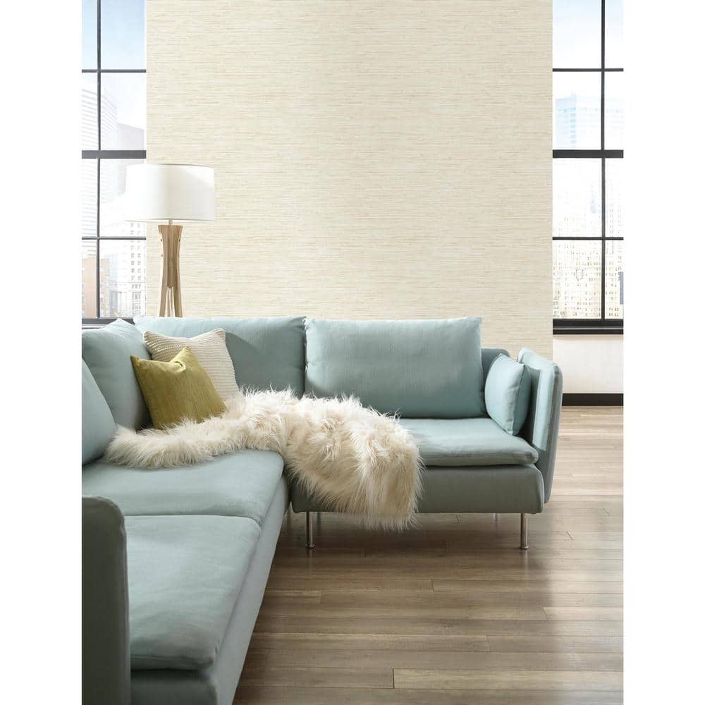 Beige 3D Grasscloth Vinyl-Coated Wallpaper Roll