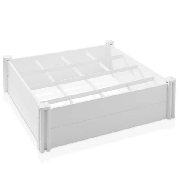 Casafield 4 ft. L x 4 ft. W x 12 in. H White PVC Raised Garden Bed Planter with Planting Grid