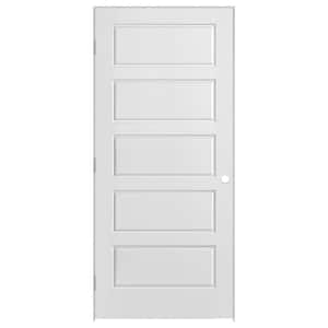 30 in. x 80 in. 5 Panel Riverside Solid Core Smooth Primed Composite Single Prehung Interior Door