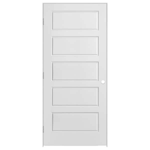 Masonite 32 in. x 80 in. 5 Panel Right-Handed Primed Composite Solid Core Single Prehung Interior Door 4-9/16 in. Flat Jamb
