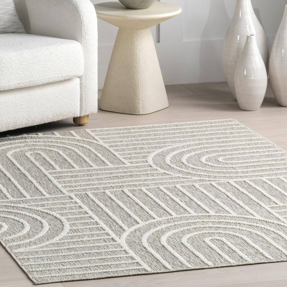 Gray Geometric Washable Synthetic Rectangular Area Rug