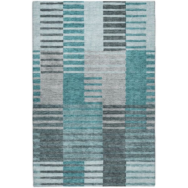 Dream Shag Premium Machine Washable Abstract ADS687 Teal 2 ft. x 7 ft. Runner Rug