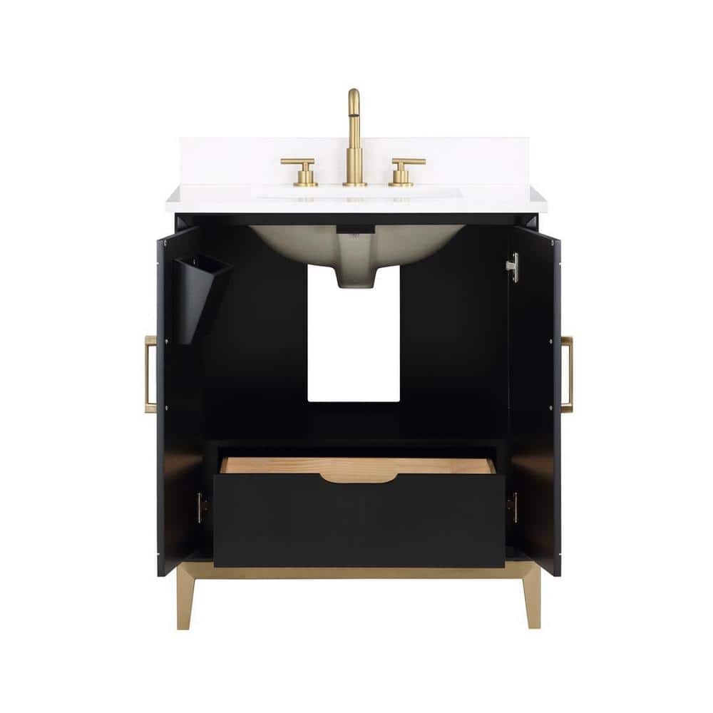 Gracie Midnight Black Single Bathroom Vanity with White Quartz Top