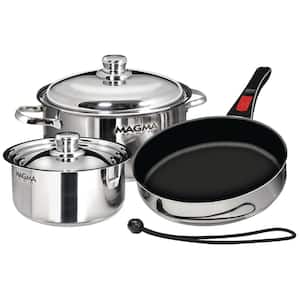 Slate Black Ceramica Non-Stick Induction Compatible Nesting 7-Piece Cookware in Stainless Steel