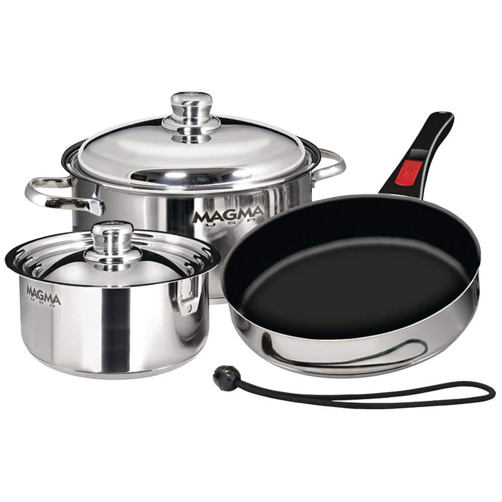 Silver Stainless Steel Non-Stick 7-Piece Nesting Cookware Set