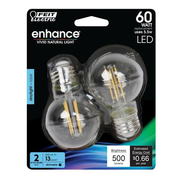 Feit Electric 60 Watt Equivalent G16.5 Dimmable Filament CEC 90