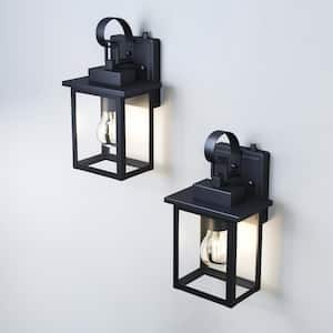 Hawaii 12 in. H 1-Bulb Black Hardwired Outdoor Wall Lantern Sconce with Dusk to Dawn With LED Bulb （2-Pack）