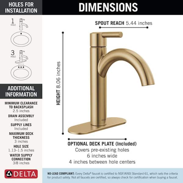 Delta Nicoli J-Spout Gold Single-Handle 4 in. Single Hole Bathroom