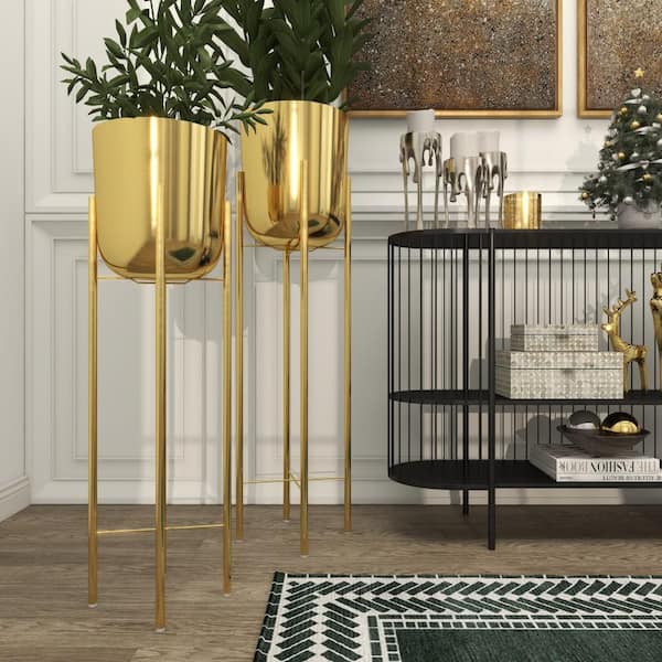 GENAA plantenbak bloempot op poten hoog design goud metaal 99cm