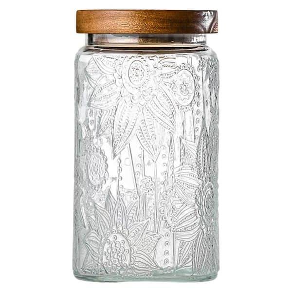 Lynzavix 1-Piece Airtight Decorative Vintage Glass Jar with Wooden