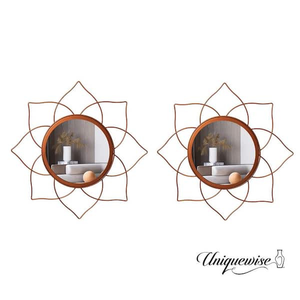 Unframed 15.25 in. W x 15.25 in. H Flower Shape Metal Frame Rose Gold Wall Mirror Pack of 2