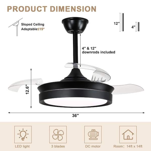 Nimbella 36 in. Indoor Black Modern Caged Ceiling Fan with Light and Remote, Quiet DC Motor Bladeless Downrod Fandelier