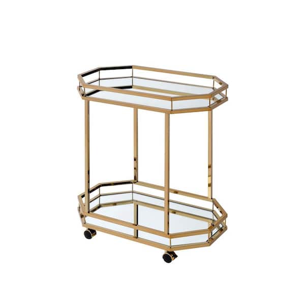 Tileon Champagne Metal Kitchen Cart with Mirror Shelves and Locking Wheels