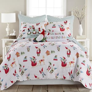 Merry and Bright Gnome for the Holidays White Holiday Gnome Microfiber Twin/Twin XL Quilt