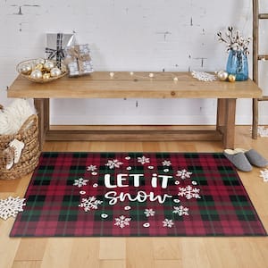 Let It Snow Plaid Red 2 ft. 6 in. x 4 ft. 2 in. Machine Washable Holiday Area Rug