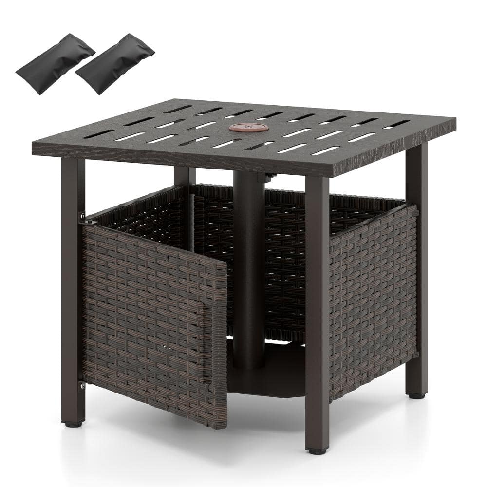 Outdoor Patio Side Table with 1.93 in. Umbrella Hole PE Wicker Patio Umbrella Table in Brown price history on PriceWatchPro