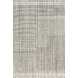Arvin Olano Mosai Fringed Wool-Blend Light Gray 5 ft. x 8 ft. Indoor/Outdoor Patio Rug
