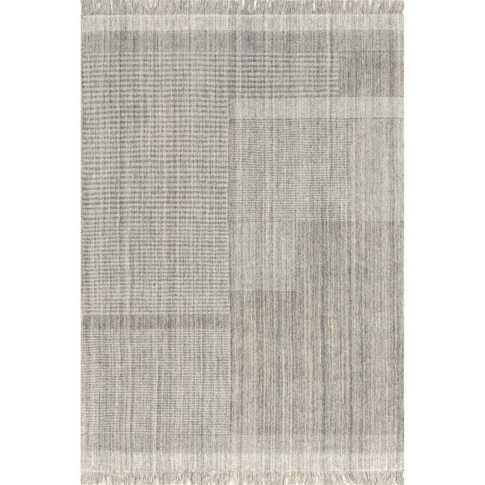 RUGS USA Arvin Olano Mosai Fringed Wool-Blend Light Gray 8 ft. x 10 ft. Indoor/Outdoor Patio Rug