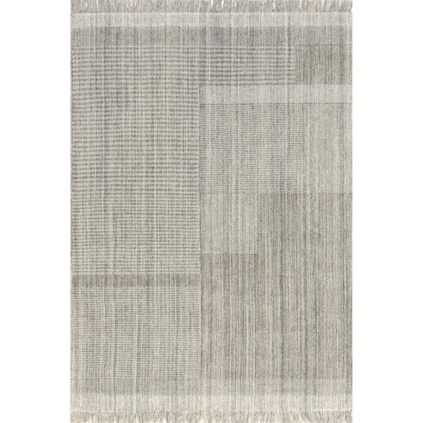 RUGS USA Mozai Fringed Wool-Blend Light Grey 8 ft. x 10 ft. Indoor/Outdoor Patio Rug