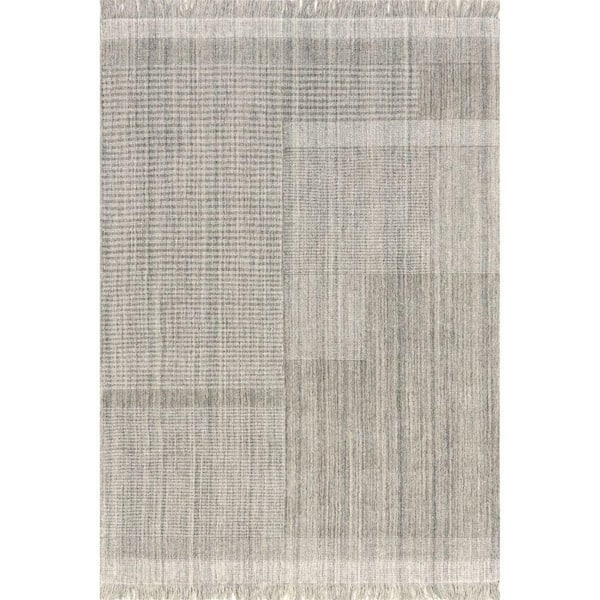 Mozai Fringed Wool-Blend Light Gray 10 ft. x 14 ft. Indoor/Outdoor Patio Rug