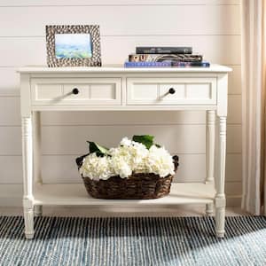 Samantha 36 in. 2-Drawer White/Cream Wood Console Table