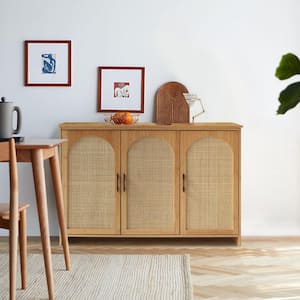 Yellow Bamboo 47.4 in. W Accent Storage Cabinet Sideboard Buffet Cabinet with Rattan Doors