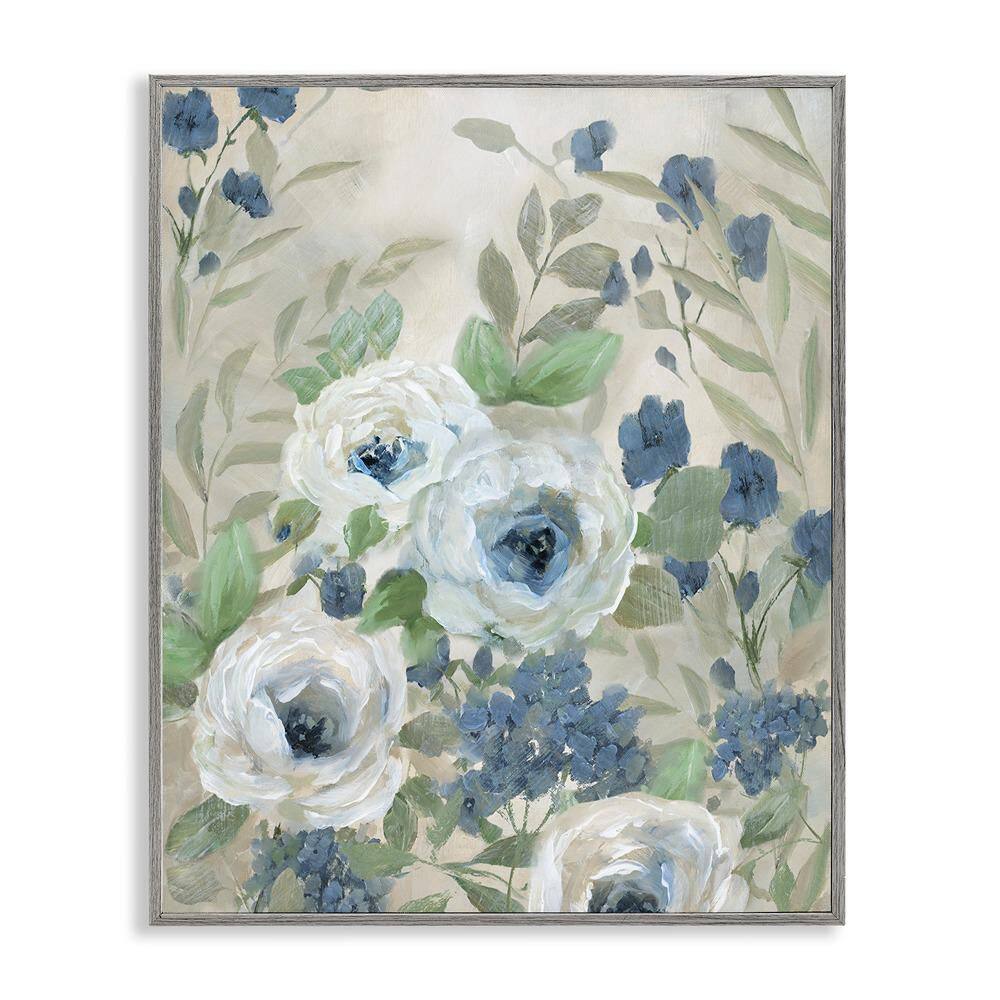 Muted Blue and White Blossoms by Nan 1-Piece Gray Framed Nature Giclee Art Print 30 in. x 24 in. price history on PriceWatchPro