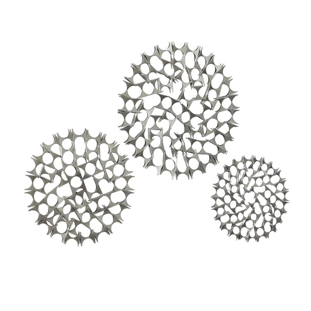 Set of 3 Silver Metal Starburst Wall Sculptures