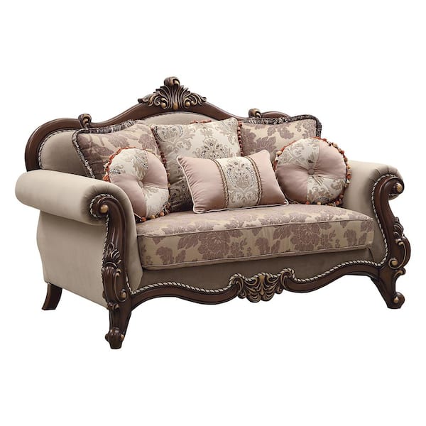 Acme Furniture Mehadi 69 in. Velvet and Walnut Finish Solid Linen 2 Seat Loveseat