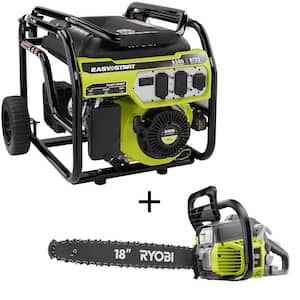 6,500-Watt Gasoline Powered Portable Generator w/CO Shutdown Sensor and 18 in. 38cc 2-Cycle Gas Chainsaw with Case
