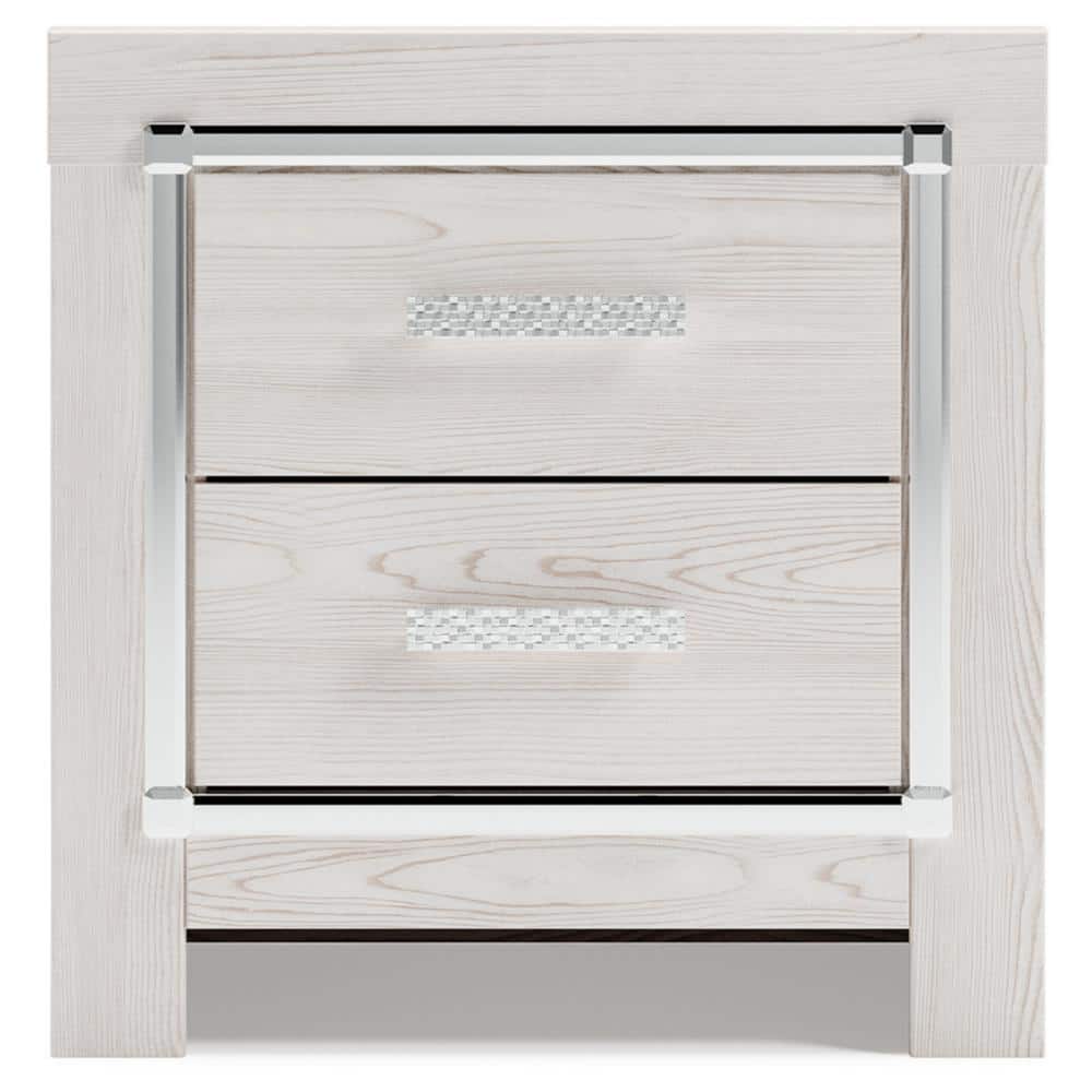 White Transitional 2-Drawer Nightstand with Chrome Accents