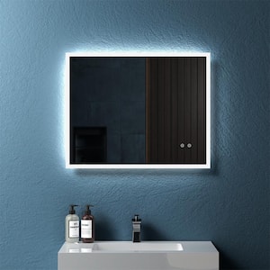 29.5 in. W x 23.6 in. H LED Backlit Anti-Fog Rectangular Frosted Glass Framed Wall Bathroom Vanity Mirror in White