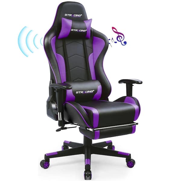ComHoma Faux Leather Gaming Chair with Speaker and Footrest Office Computer Chairs Ergonomic Computer Office Desk Chair, Purple