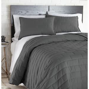 Brickyard Microfiber Slate Grey Queen Quilt and Sham Set