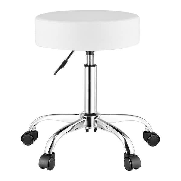 VEVOR Round Rolling Stool Chair with Wheels, 450 lbs. Capacity, Adjustable Plastic Outdoor Rocking Chair with Cushion, White
