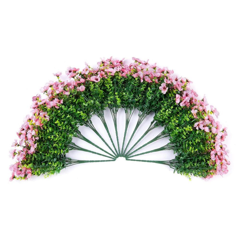 12 Bundles 13.8 in. Pink Artificial Faux Flowers Silk Daisy with Eucalyptus