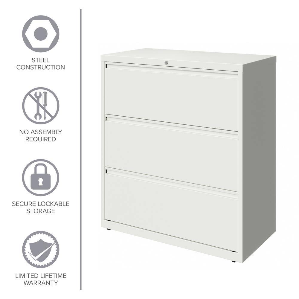 White Steel 36" 3-Drawer Lockable Lateral Filing Cabinet